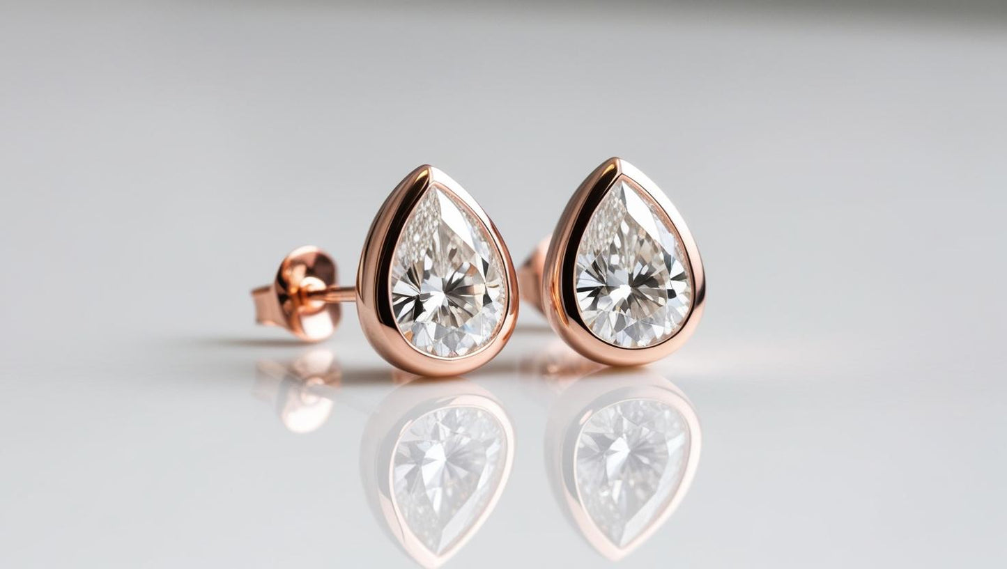 Bezel Set Pear Shaped Lab Diamond Studs