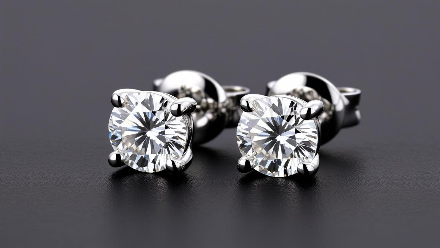 14k Gold Natural Diamond Stud Earrings - Four Prong Setting