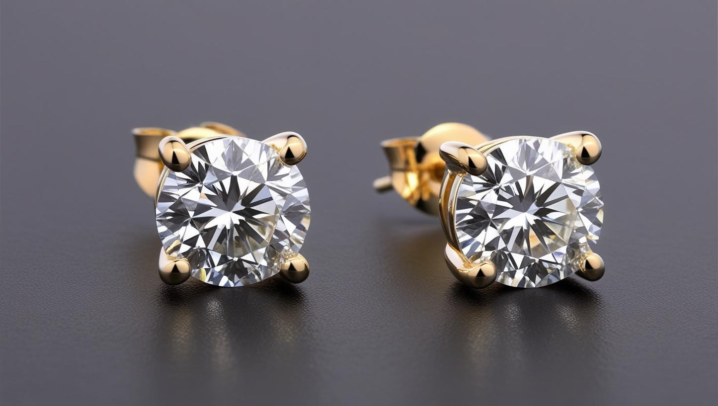 14k Gold Natural Diamond Stud Earrings - Four Prong Setting
