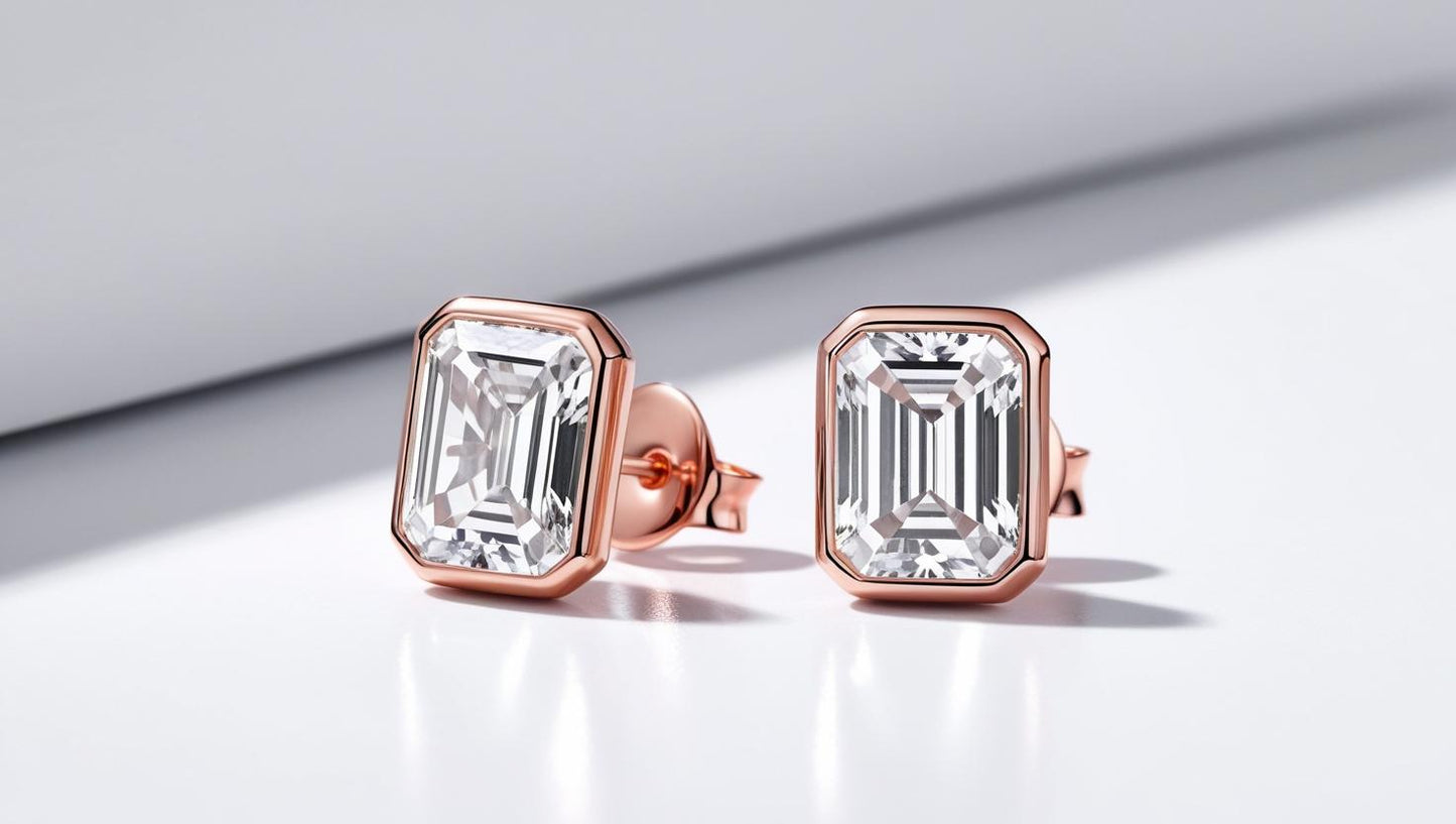 Bezel Set Emerald Cut Natural Diamond Studs