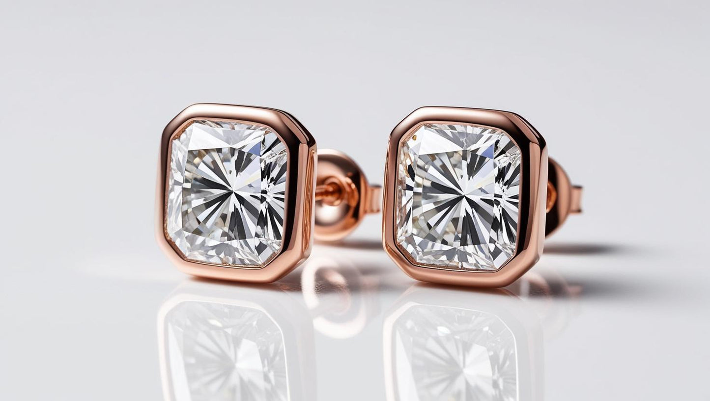 Bezel Set Radiant Cut Natural Diamond Studs