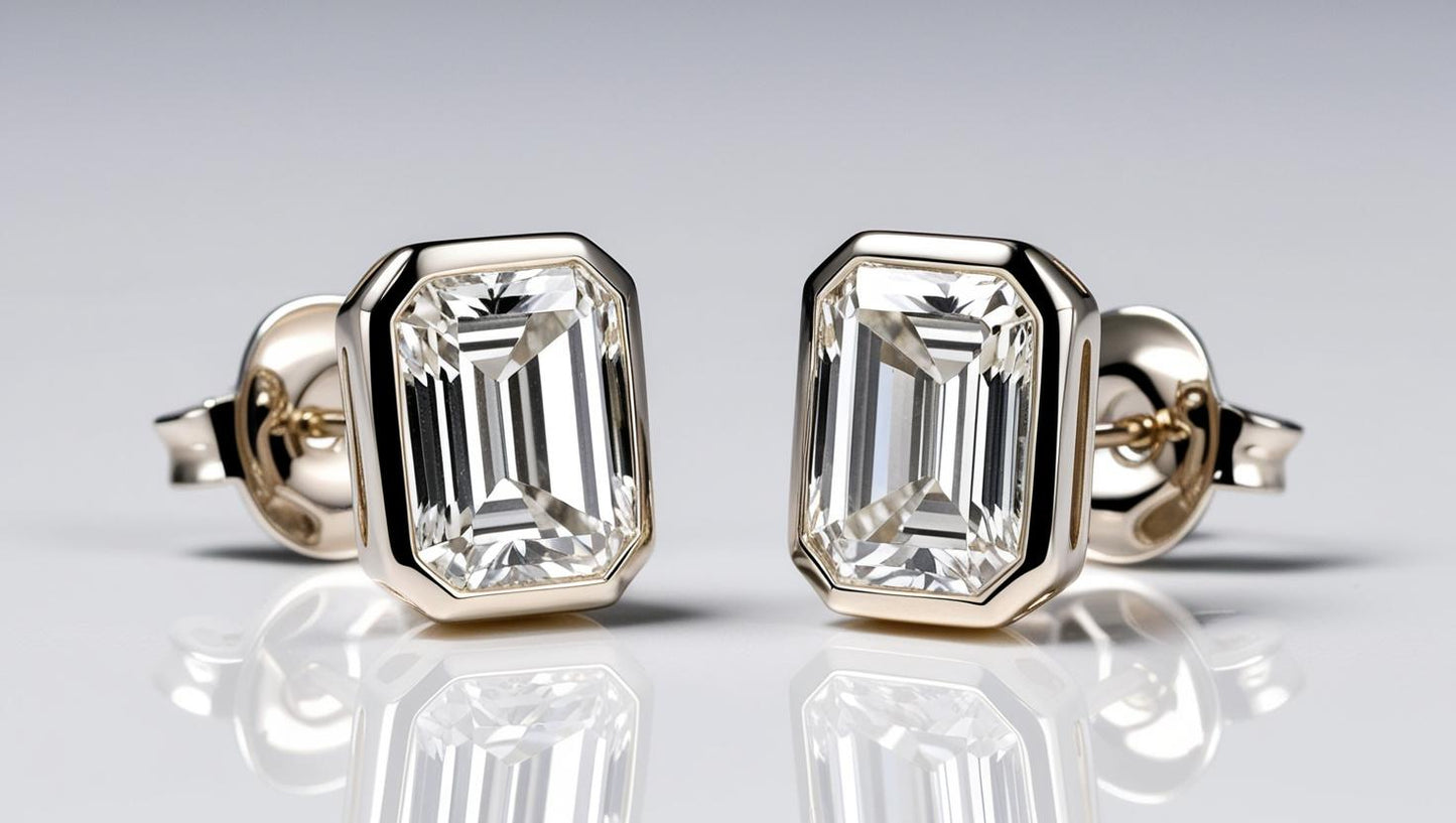 Bezel Set Emerald Cut Natural Diamond Studs