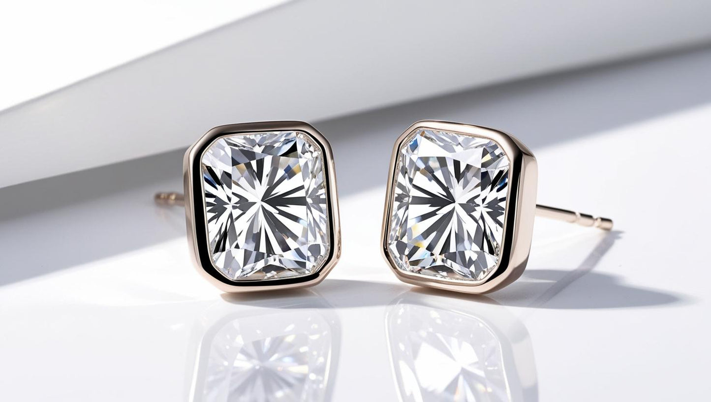 Bezel Set Radiant Cut Natural Diamond Studs