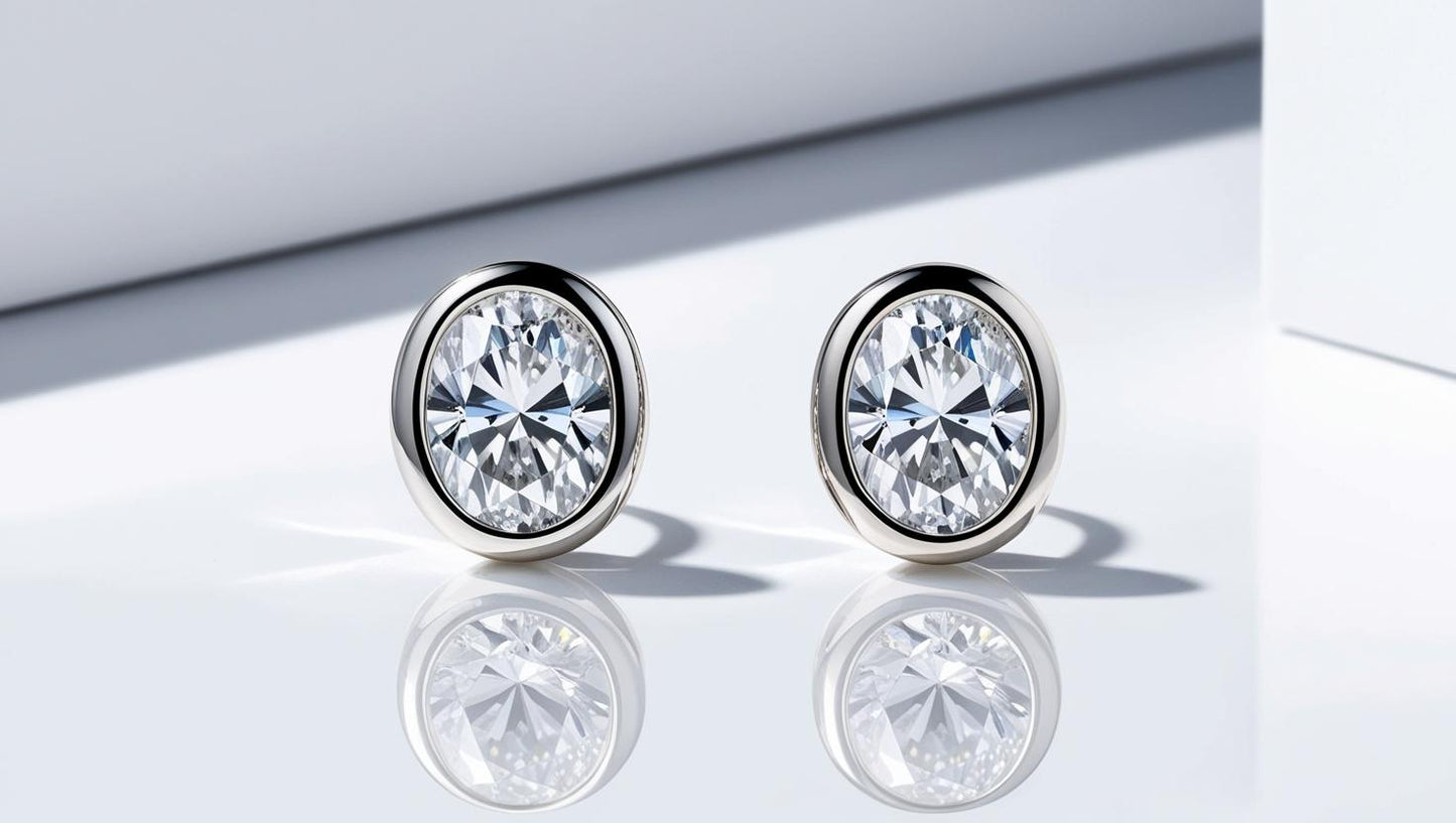 Bezel Set Oval Natural Diamond Studs