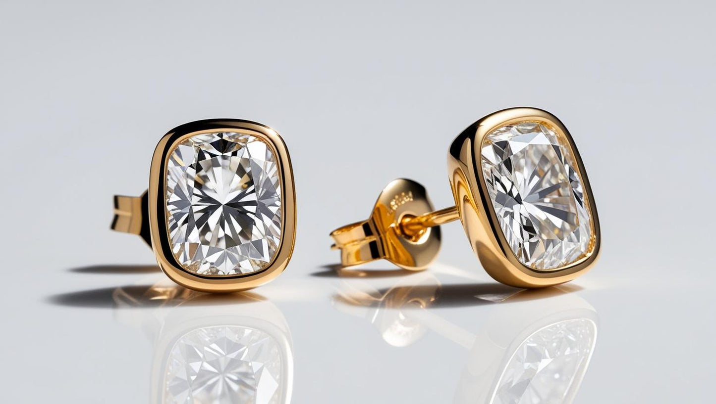 Bezel Set Radiant Cut Natural Diamond Studs