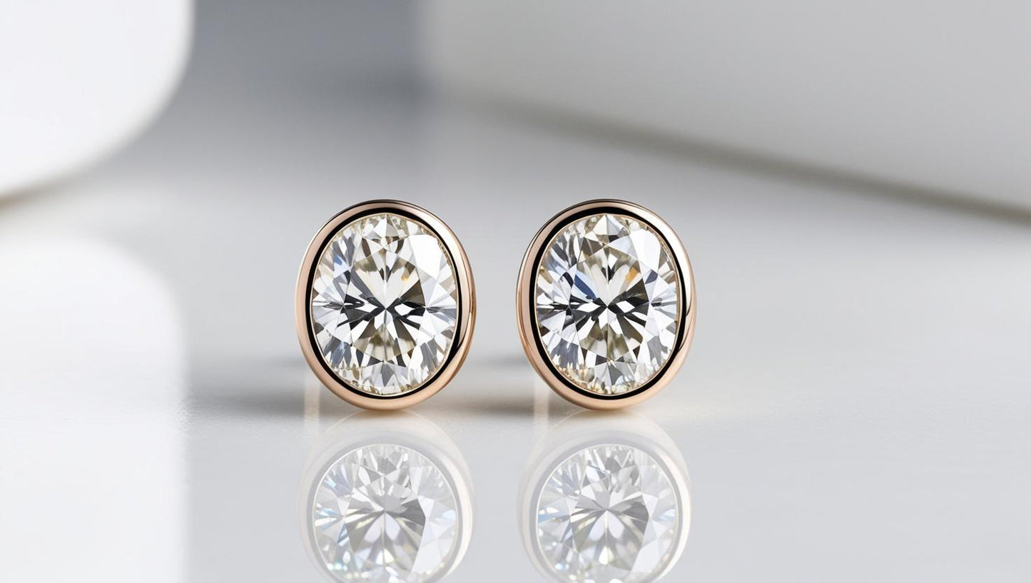 Bezel Set Oval Natural Diamond Studs