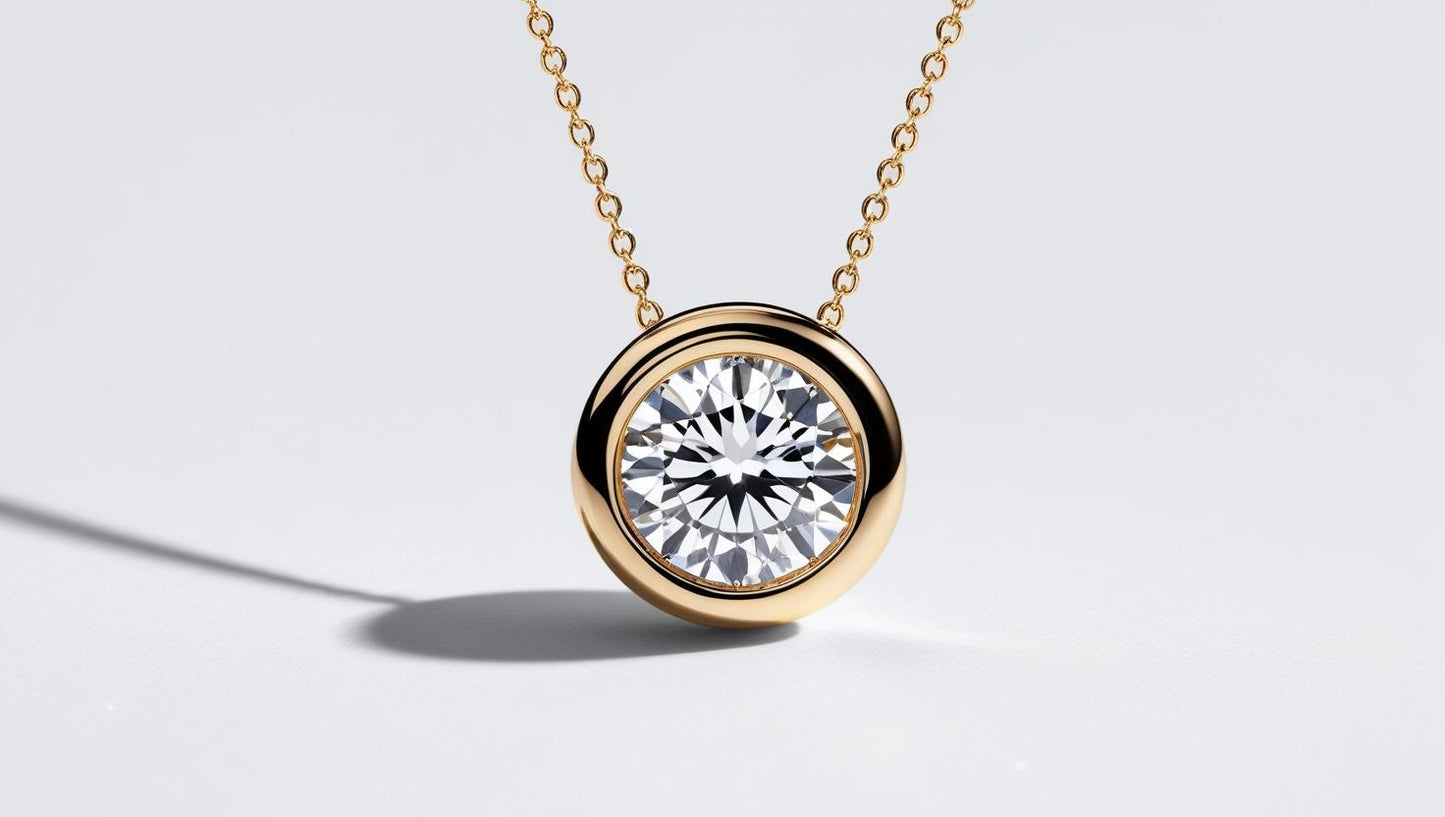 Bezel Set Lab Diamond Solitaire 14k Gold Necklace