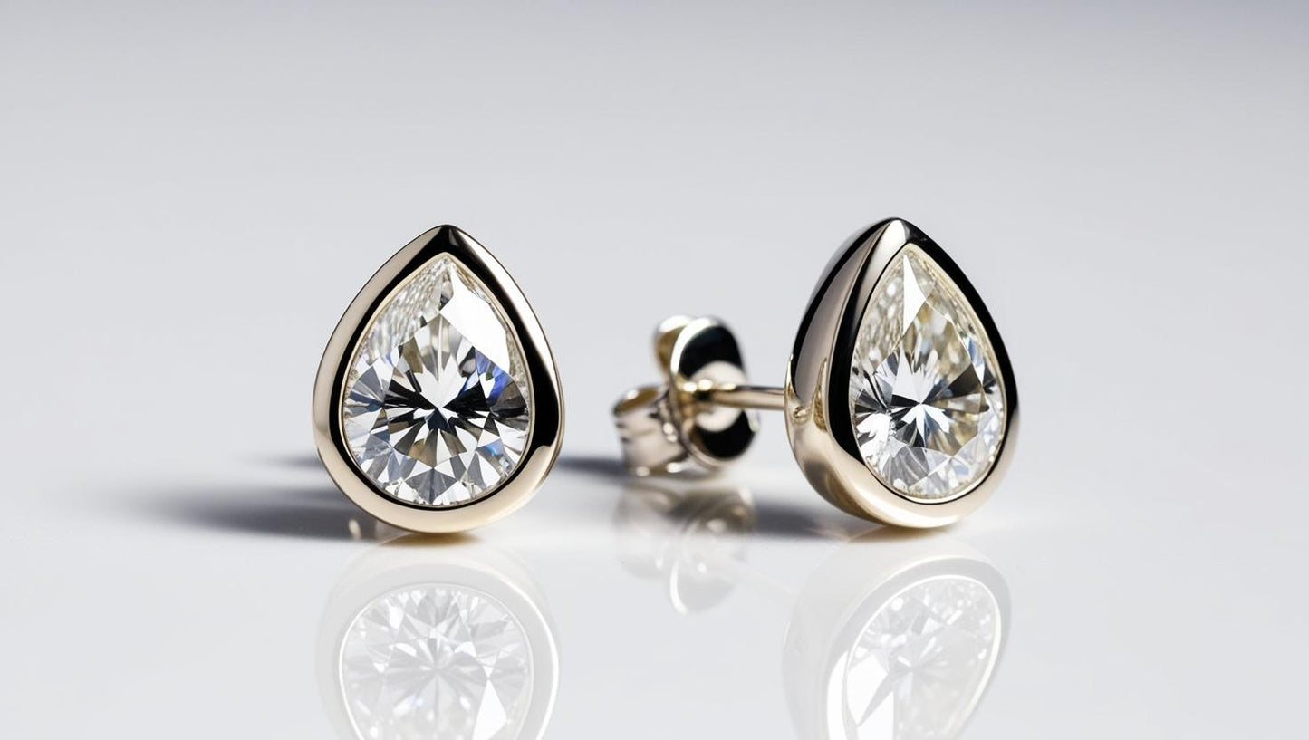 Bezel Set Pear Shaped Lab Diamond Studs
