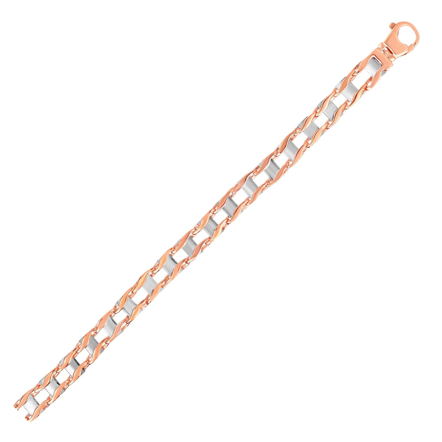 Mens Square Link Bracelet in 14k Two Tone Gold.