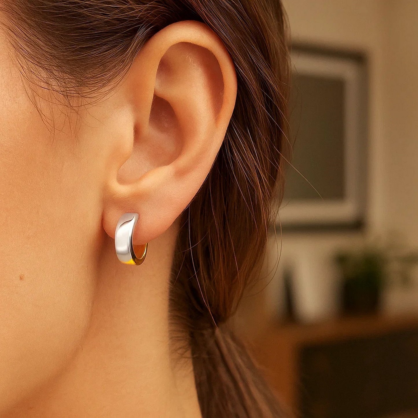 14k Two-Tone Gold Snuggable Style Earrings