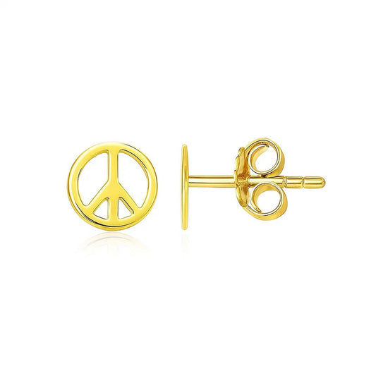 14k Yellow Gold Post Earrings with Peace Signs(6.9mm)