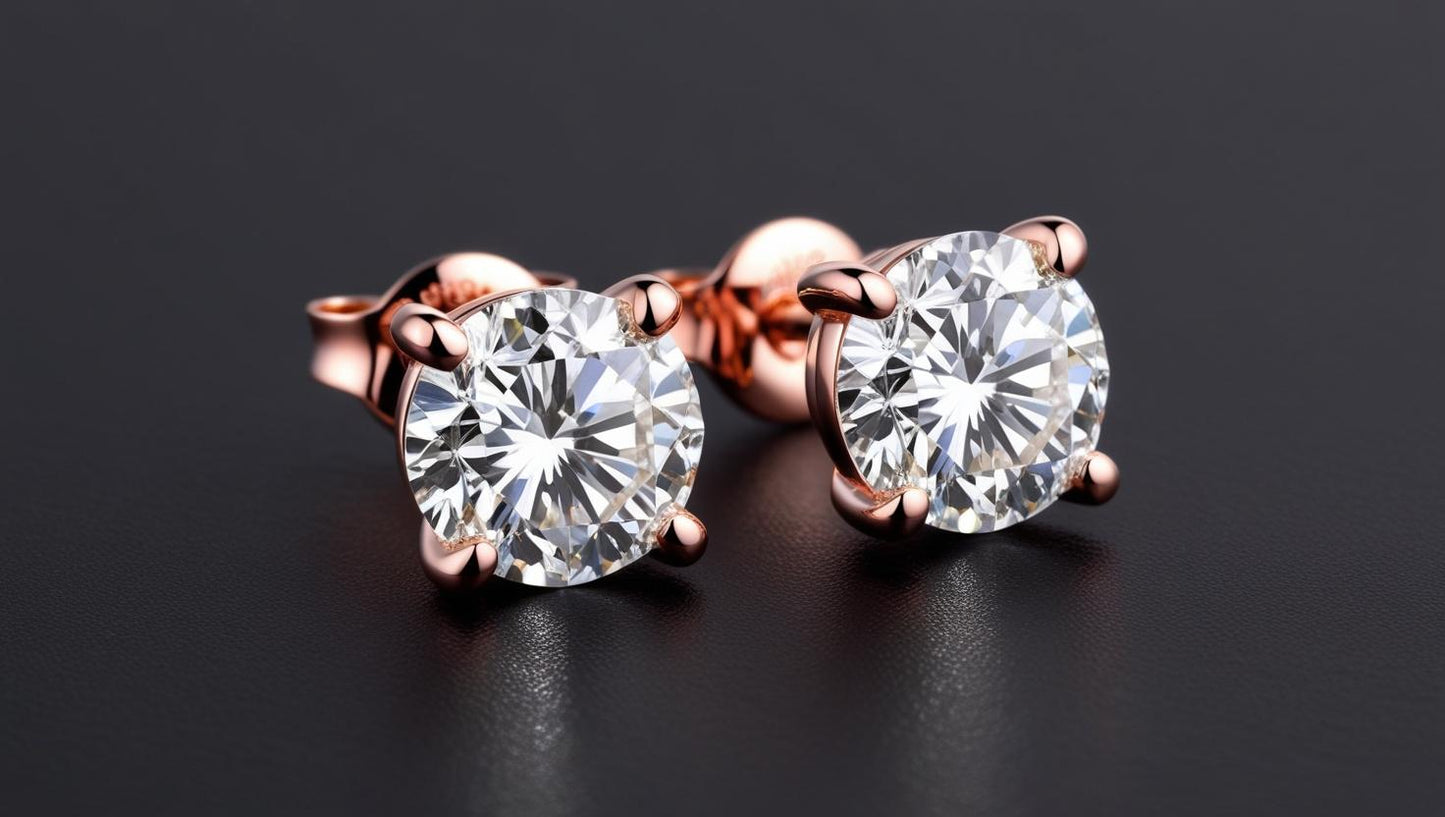 14k Gold Natural Diamond Stud Earrings - Four Prong Setting