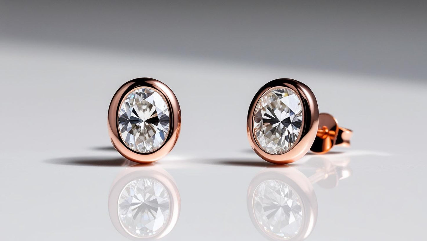 Bezel Set Oval Natural Diamond Studs