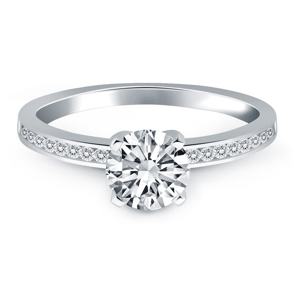 14k White Gold Engagement Ring with Diamond Channel Set Band