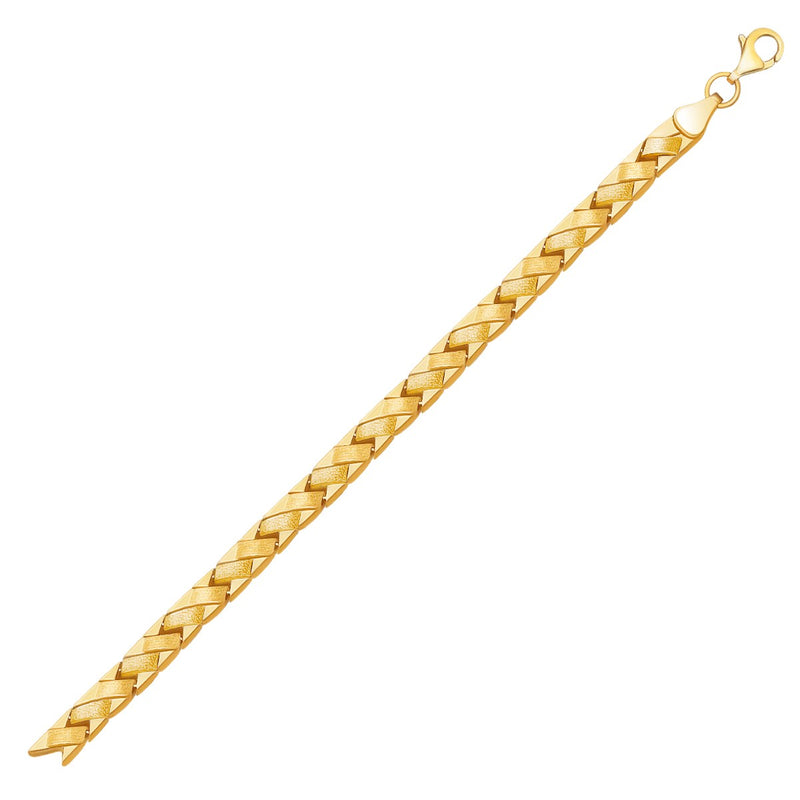 14k Yellow Gold Fancy Basket Weave Line Bracelet