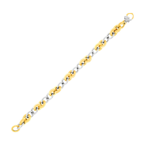 14k Two-Tone Gold Flat and Rounded Link Bracelet
