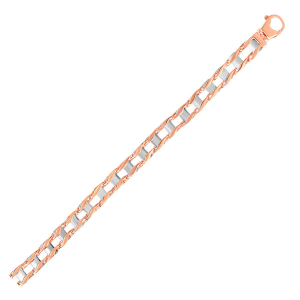 Mens Square Link Bracelet in 14k Two Tone Gold.