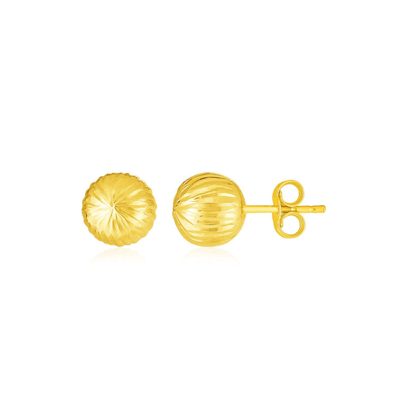 14K Yellow Gold Ball Earrings with Linear Texture