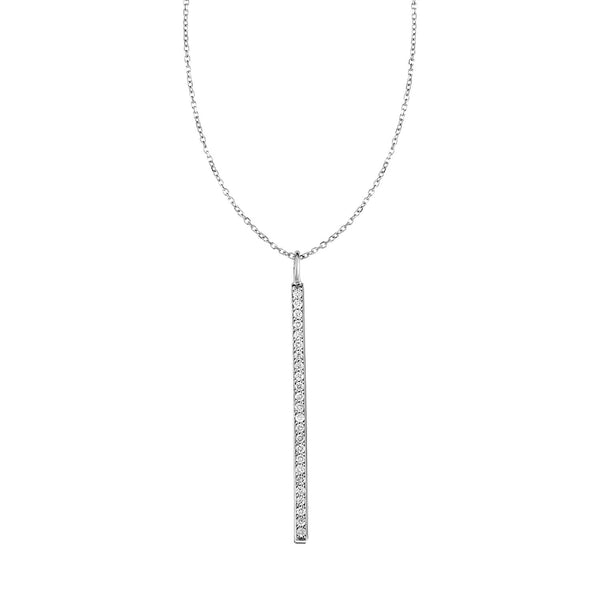 14k White Gold Bar Pendant with Diamonds