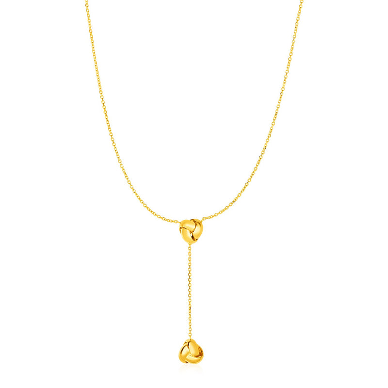 Lariat Necklace with Two Love Knots in 14k Yellow Gold