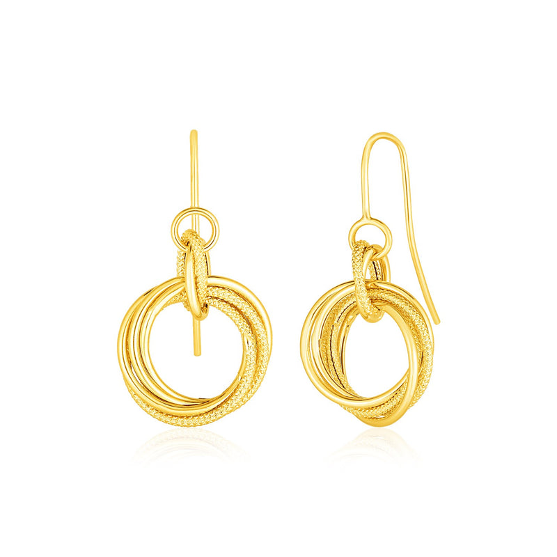 14k Yellow Gold Earrings with Interlocking Circle Dangles