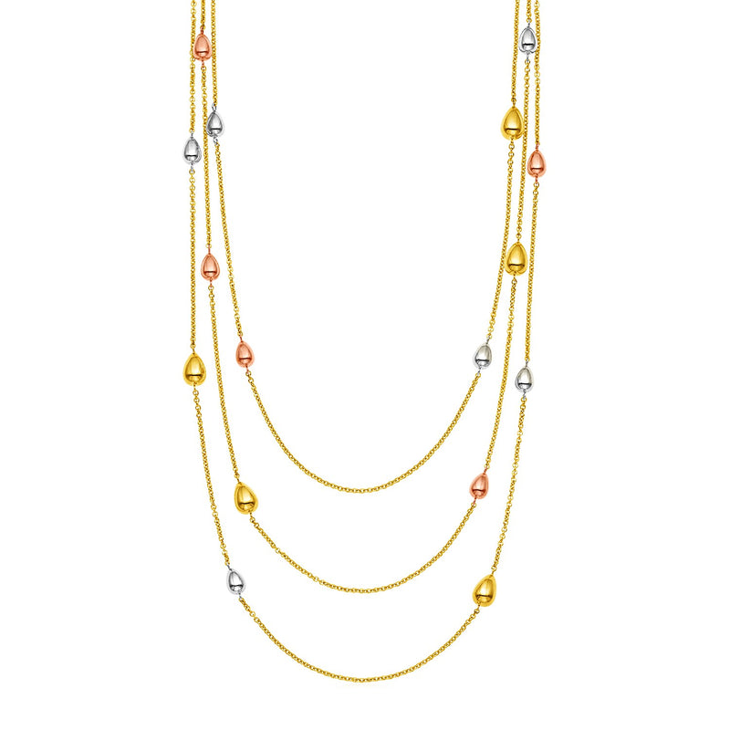 14k Tri Color Gold Multi Strand Necklace with Teardrops