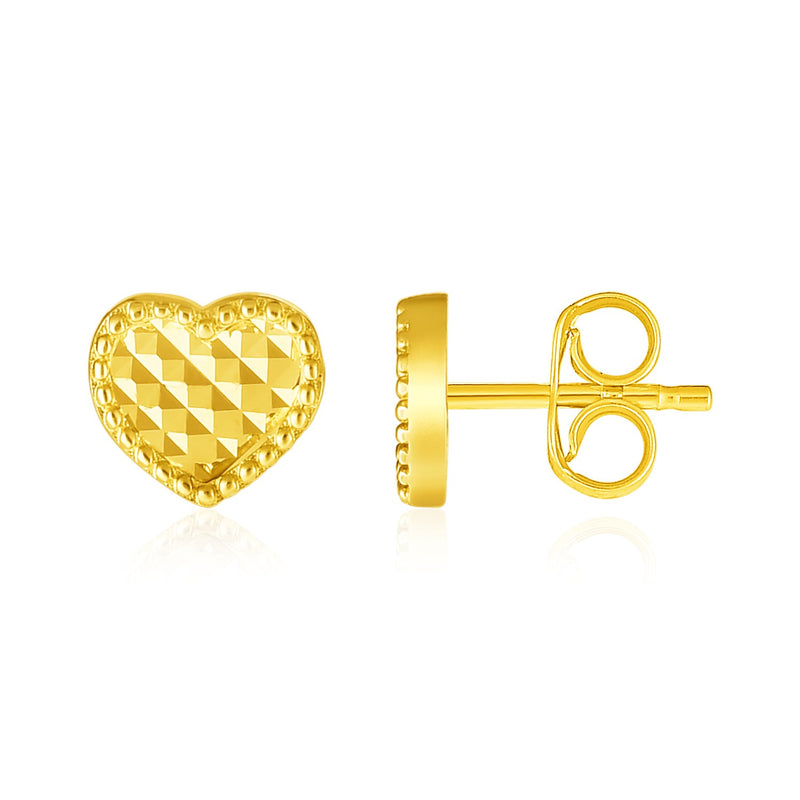 14k Yellow Gold Textured Heart Post Earrings