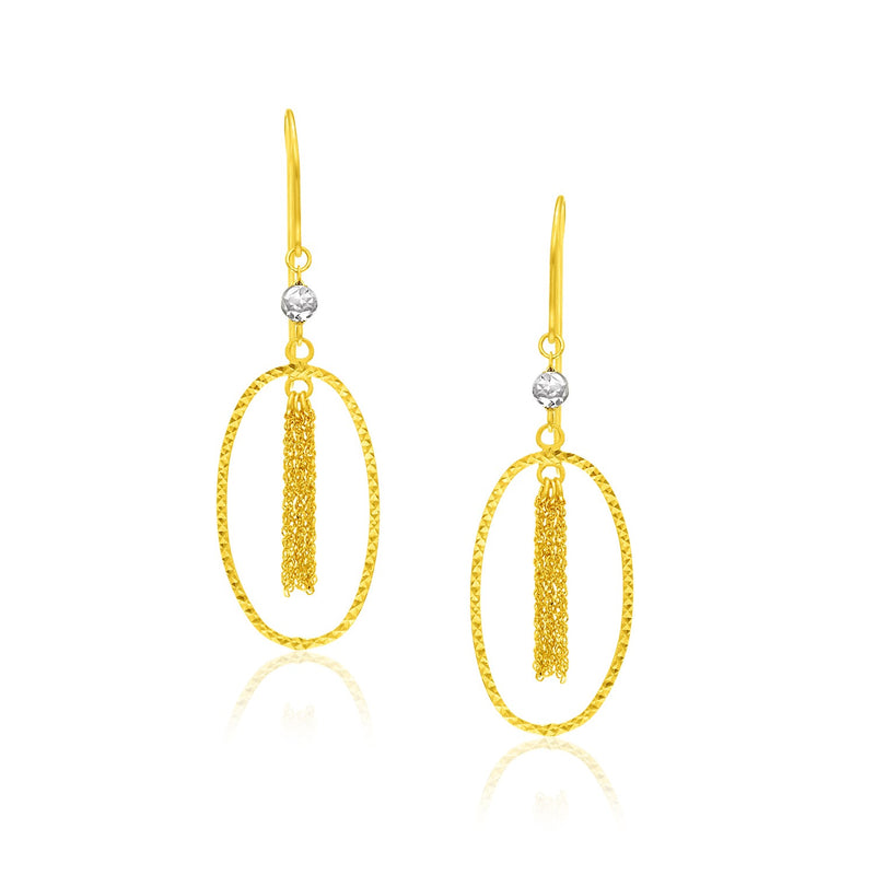 14k Two-Tone Yellow and White Gold Oval Hoop Earrings with Tassels