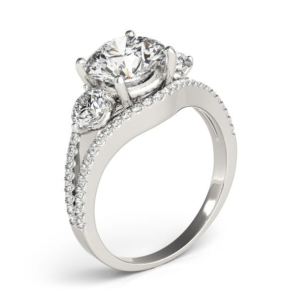14k White Gold 3 Stone Split Pave Shank Diamond Engagement Ring (2 3/4 cttw)