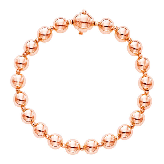 14k Rose Gold 7 3/4 inch Polished Bead Bracelet