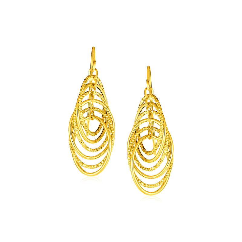 14k Yellow Gold Post Earrings with Graduated Spiral Dangles