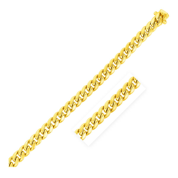 7.5mm 14k Yellow Gold Semi Solid Miami Cuban Bracelet