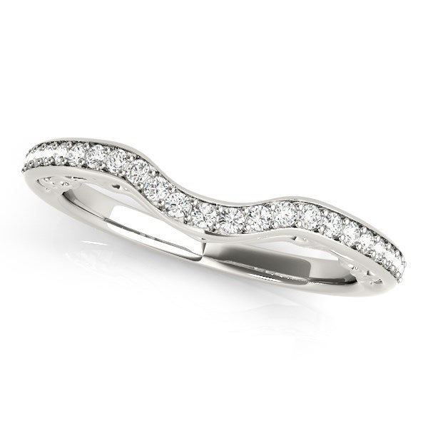 14k White Gold Prong Set Curved Diamond Wedding Ring (1/6 cttw)