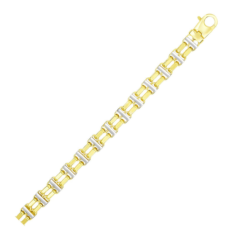 14k Two-Tone Gold Men's Bracelet with Two Rows of Bar Links