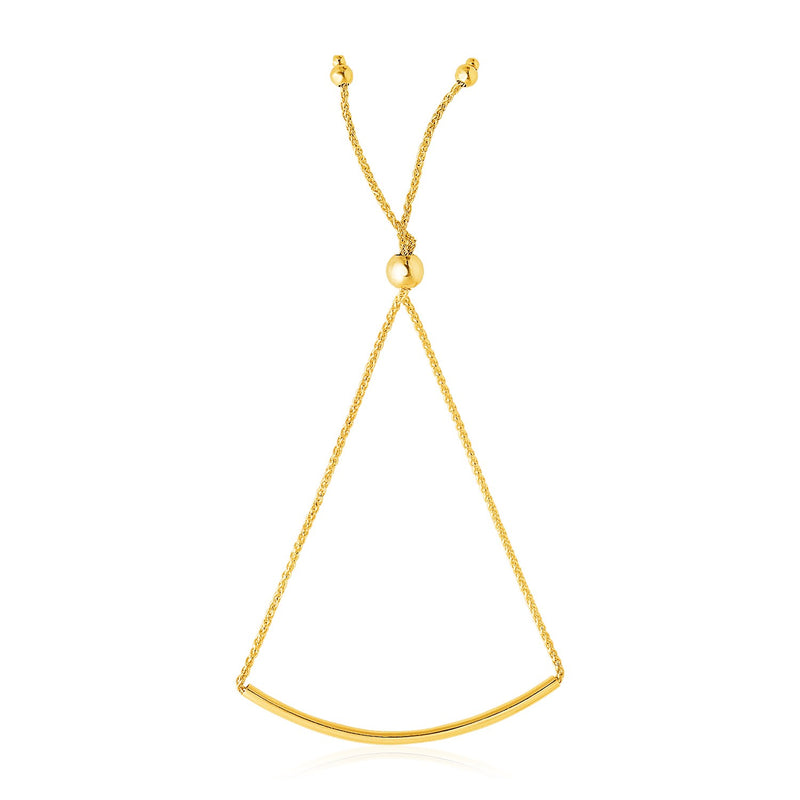14k Yellow Gold Smooth Curved Bar Lariat Design Bracelet