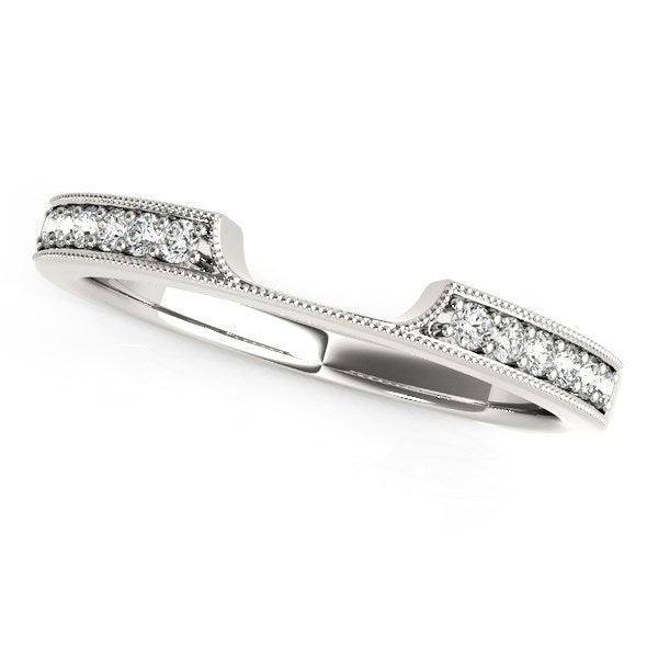 14k White Gold Curved Section Antique Style Diamond Wedding Band (1/8 cttw)