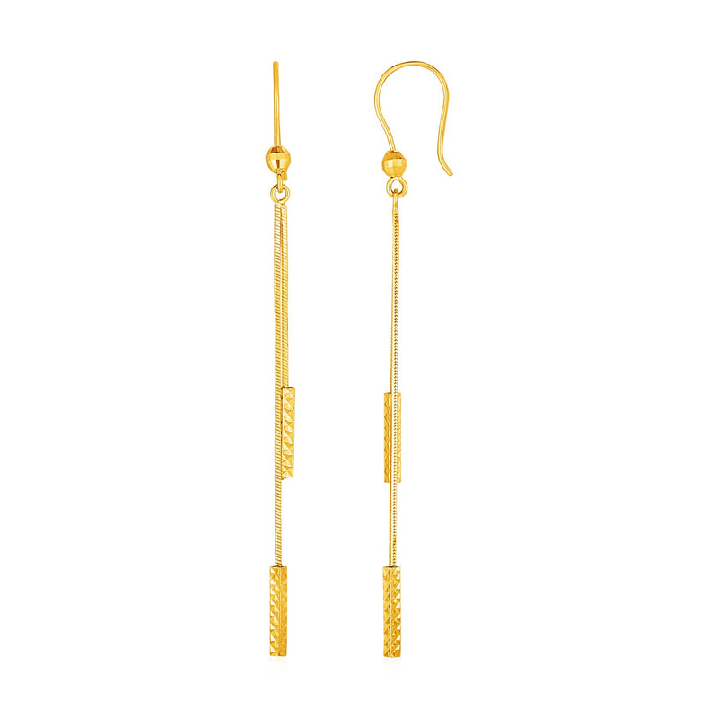 Textured Bar Long Drop Earrings in 14k Yellow Gold