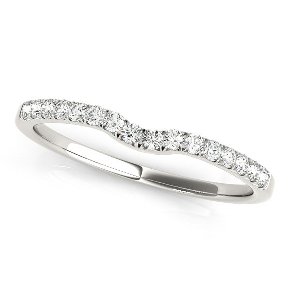 14k White Gold Curved Pave Setting Diamond Wedding Ring (1/8 cttw)