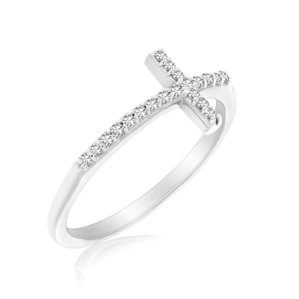 14k White Gold Cross Motif Ring with Diamond Accents (.11cttw)