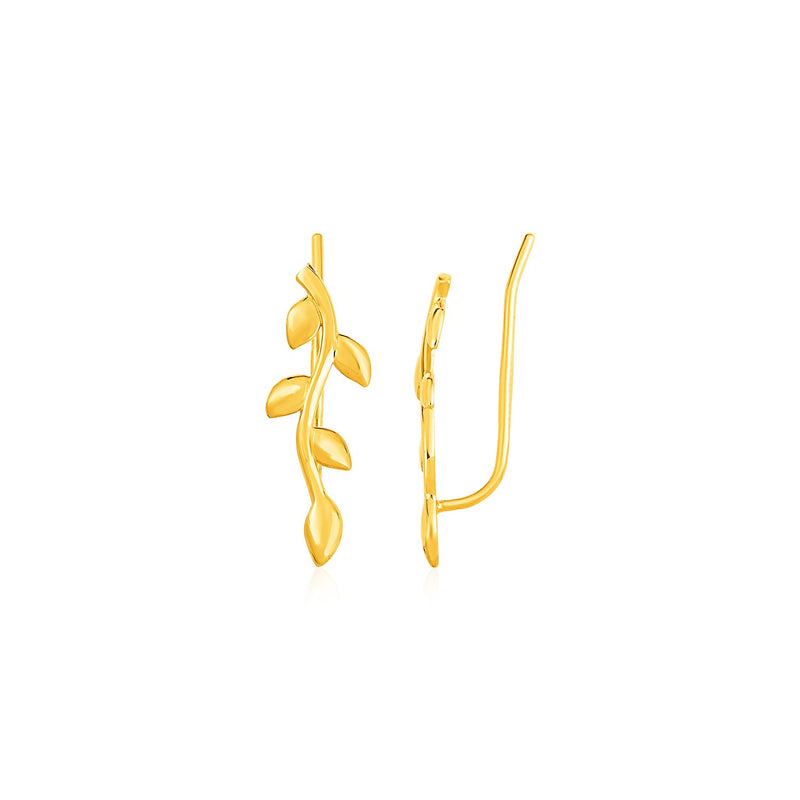 Leafy Branch Motif Climber Earrings in 14k Yellow Gold