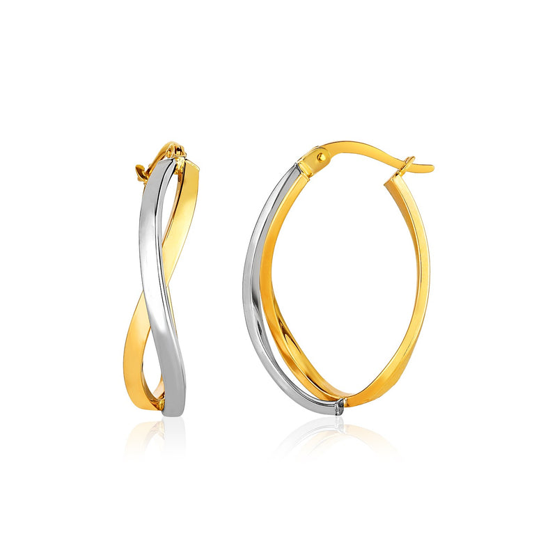 14k Two-Tone Gold Twisted Style Polished Hoop Earrings