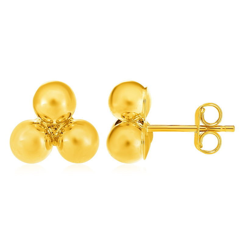 14k Yellow Gold Post Earrings with Three Spheres