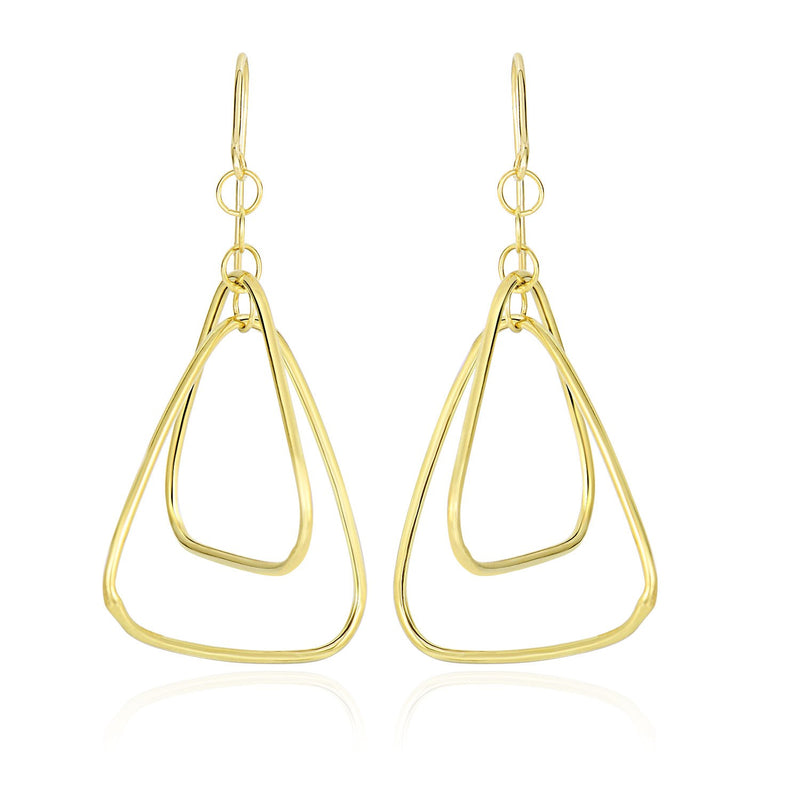 14k Yellow Gold Rounded Triangle Tube Design Drop Earrings