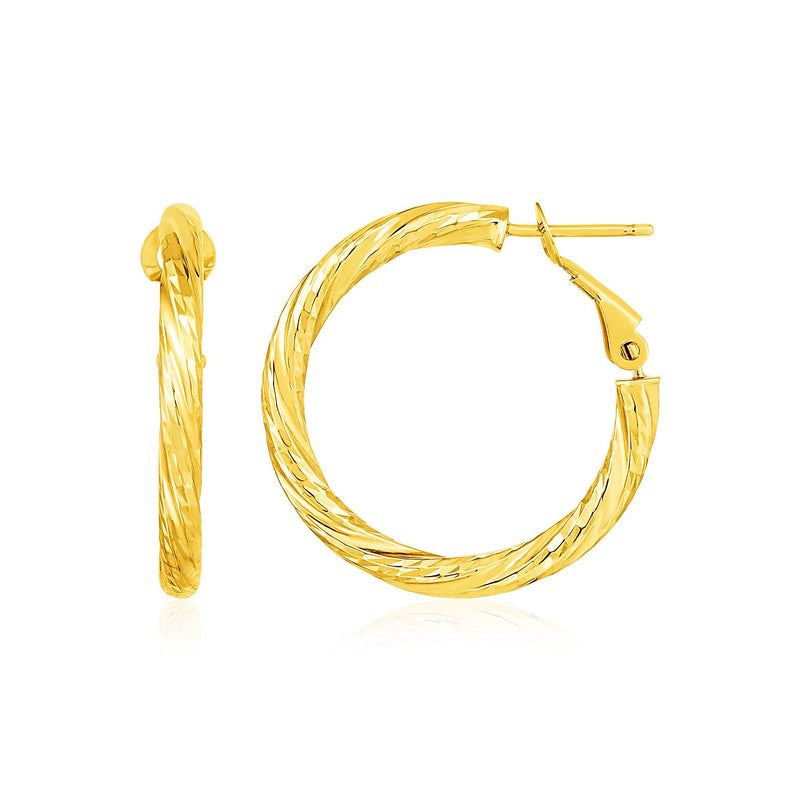 14k Yellow Gold Petite Twisted Round Hoop Earrings