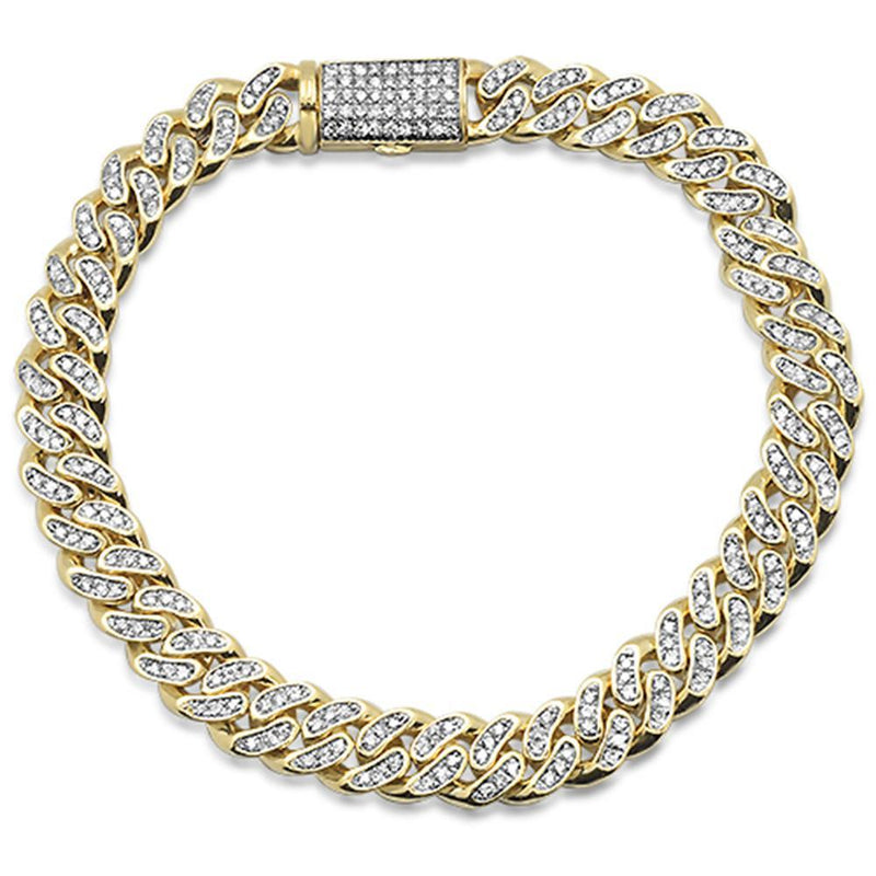 2.92ct 14kt Yellow Gold 9mm Micro Pave Curb Link Bracelet 8.5"