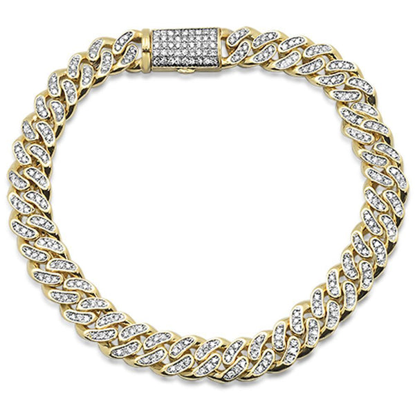2.95ct 10kt Yellow Gold 9mm Micro Pave Curb Link Bracelet 8.5"