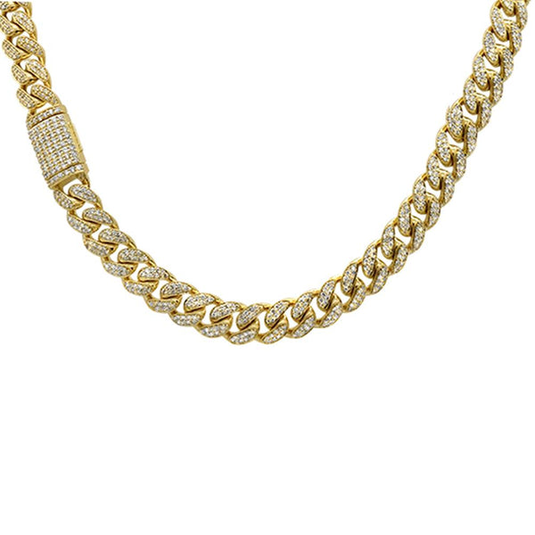 10.23ct 9MM 10KT Yellow Gold Diamond Micro Pave Miami Round Cuban Link Chain 24"