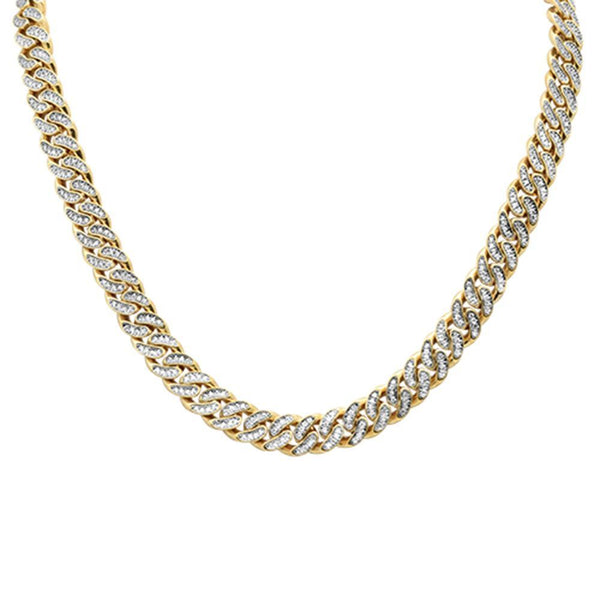 6.90ct 10kt Yellow Gold 9mm Micro Pave Curb Link Chain 22"