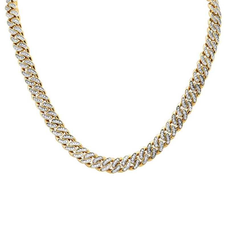 6.90ct 14kt Yellow Gold 9mm Micro Pave Curb Link Chain 22"