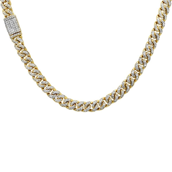 3.29ct 10K Yellow Gold 5.5MM Diamond Micro Pave Miami Cuban Chain 22"